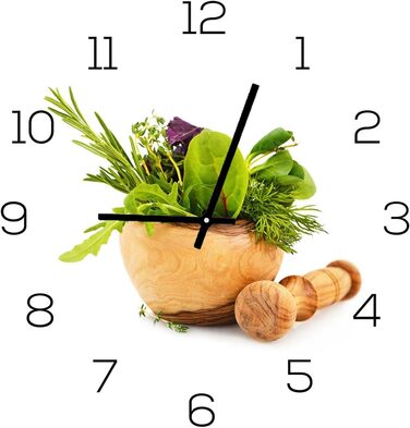 Levandeo Wall Clock made of Glass, 30x30cm - Clock as a Glass Picture, Ideal for the Kitchen, Herbs, Spices, Cooking, Decoration