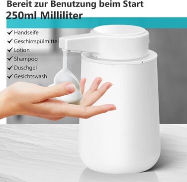 Phneems Soap Dispenser Automatic Foam Soap Dispenser Electric Soap Dispenser With Sensor 250ML Soap Dispenser Automatic USB Rechargeable IPX5 Waterproof FOR Bathroom Kitchen White