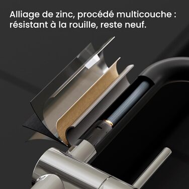 Змішувач для кухні CECIPA X203B чорного кольору з висувною насадкою, поворотний на 360°, з двома типами струменя, з нержавіючої сталі