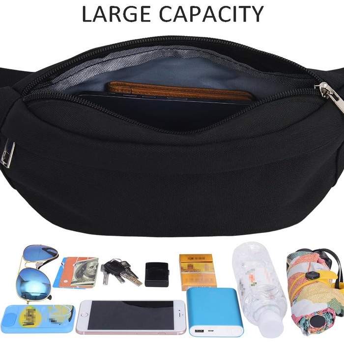 Чоловіча та жіноча поясна сумка на пояс для туризму, фітнесу, велосипеда, активного відпочинку, подорожей, повсякденного використання. Модель D01, чорний колір