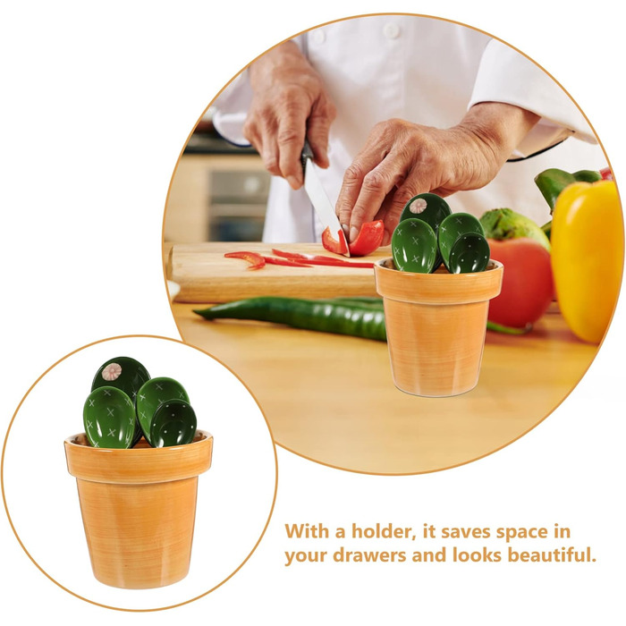 Cabilock Kitchen Measuring Spoon Set Ceramic Cactus Measuring Spoons: 1 Set Cute Measuring Cups and Spoons Porcelain - - Spoon with Holder for Baking Salt Sugar Nuts Dry Ingredients a Kitchen Gadget