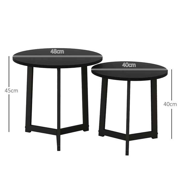 HOMCOM 2-Piece End Table Set, Round Side Table, Coffee Table with Steel Frame, Sofa Table with Modern Design, for Living Room, Holds up to 35 kg, Black | Aosom