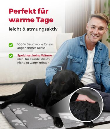 Літня подушка для собак HS-Hundebett® з бавовни з наповнювачем та антиковзким покриттям XS – М'яка подушка для собак на літо – Пральна та довговічна – Легка літня подушка для собак – Виготовлено в Німеччині (Лапа, Антрацит, 95x135 см)