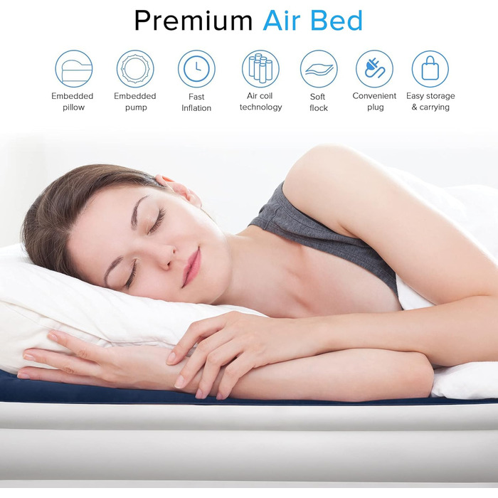 Надувний матрац для гостей з електронасосом, швидко надувається (1.5-3 хв), флоксовий, подвійний - Self-Inflating Air Mattress