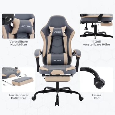 Геймерське крісло Ergonormic з підставкою для ніг, регульованою підтримкою спини, темно-сіре (синьо-бежеве)