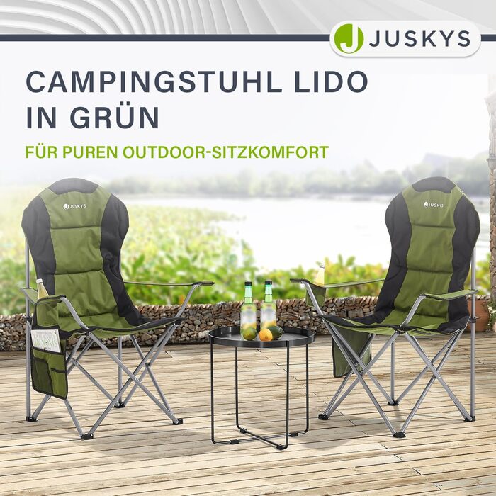 Крісло для кемпінгу Juskys Lido складне з підсклянником та кишенею - зручне та портативне для відпочинку на природі (зелене)