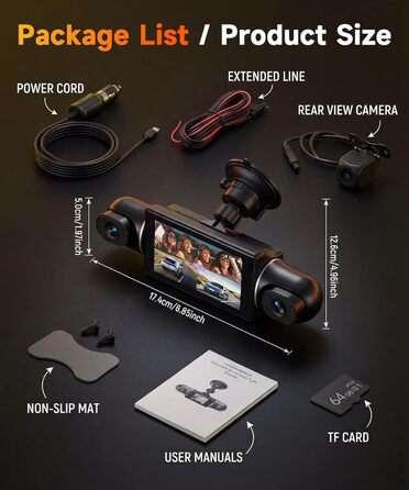Відеореєстратор VECHTEL 1080P/2K для авто, подвійна камера з WiFi, 3