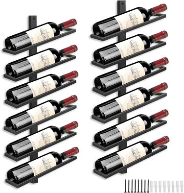 Wine Rack Bottle Rack for 6 Bottles, Metal Wine Rack Hanging Wall Mount Wine Bottle Shelves, Wall Shelf Wine Storage Shelf for Kitchen Dining Room Bar (12 Degree Tilt)