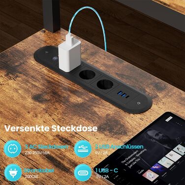 Ігровий стіл кутовий 150x100 см з 3 розетками та 2 USB, зворотний, з LED підсвіткою, з ящиками та підставкою для монітора. Колір: коричневий.