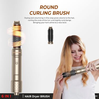 Atopskins Airstyler: Набір для укладки волосся 6-в-1 (фен-щітка, плойка, випрямляч), Золотий