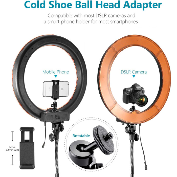 NEEWER Комплект кільцевого світла для фото та відео: 48 см, 52 Вт, 5500K, Bluetooth, для смартфона, YouTube, Self-Porträt Aufnahmen, RL-18