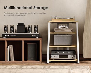 HiFi тумба FITUEYES з дерева та сталі для програвача вінілу та аудіотехніки 61x52x78 см (натуральний колір)