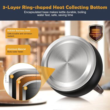 Чайник-свисток Teekessel Pfeifende Teekanne для плити, 2.64 л, нержавіюча сталь, ручка з дерев'яним декором, чорний