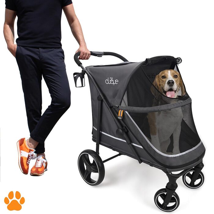 Візок для собак CHAMP XL – візок для великих собак, сірий, з дощиковим покриттям, тримачем для напоїв та місцем для зберігання, до 50 кг