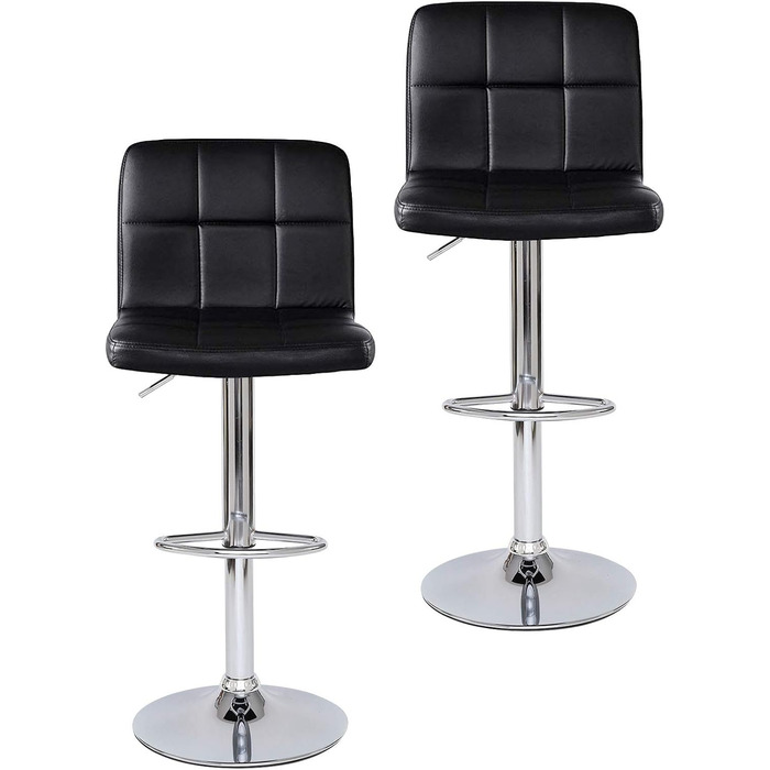 Dibea 2-Piece Swivel Bar Stools with Adjustable Height & Footrest - Black, Up to 130kg Capacity