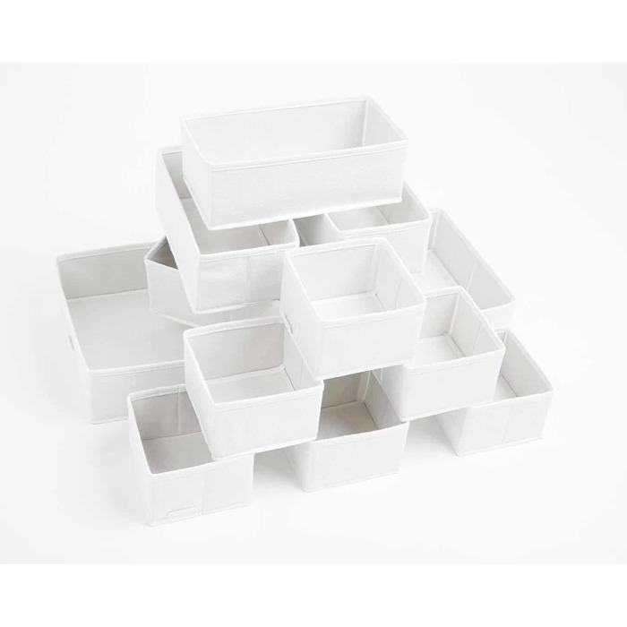 Large Drawer Organization System 12-Piece Set White Boxes Storage Organizer Drawer Cabinet Organizer Storage Box Closet Organizer