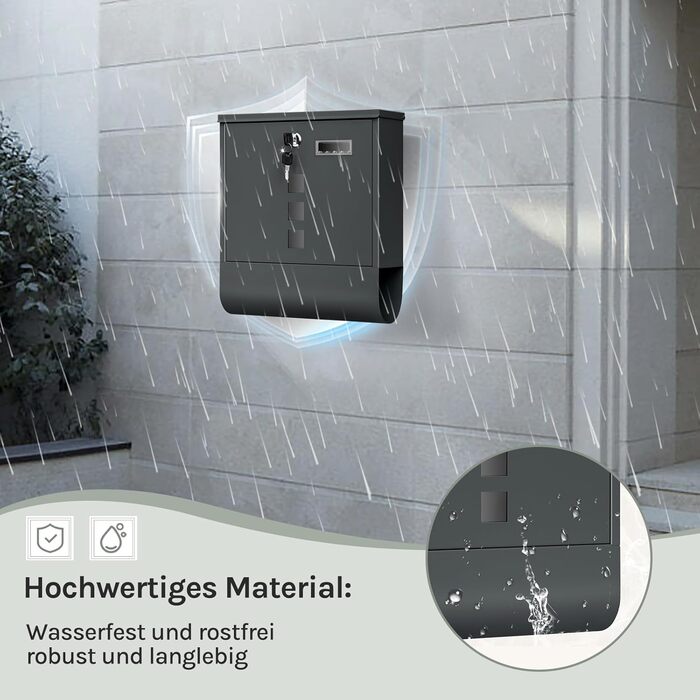 Поштовий ящик WOLTU з газетницею та вікном, замок, табличка для імені, вуличний, антрацит 37x37x10.5 см