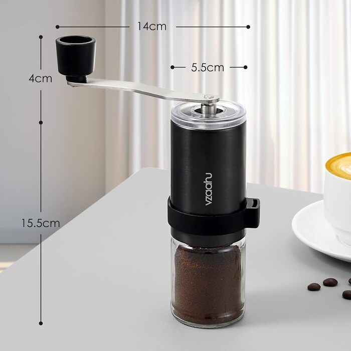 Vzaahu Кавомолка ручна, 6-ступенева, керамічний жорно, для дому, офісу, подорожей, срібна, чорна