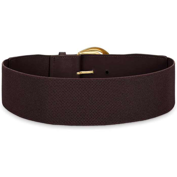 Жіночий широкий пояс-кушак WHIPPY, еластичний, з золотою пряжкою, 110 см, розмір талії 94-114 см (колір кавовий/золотий)