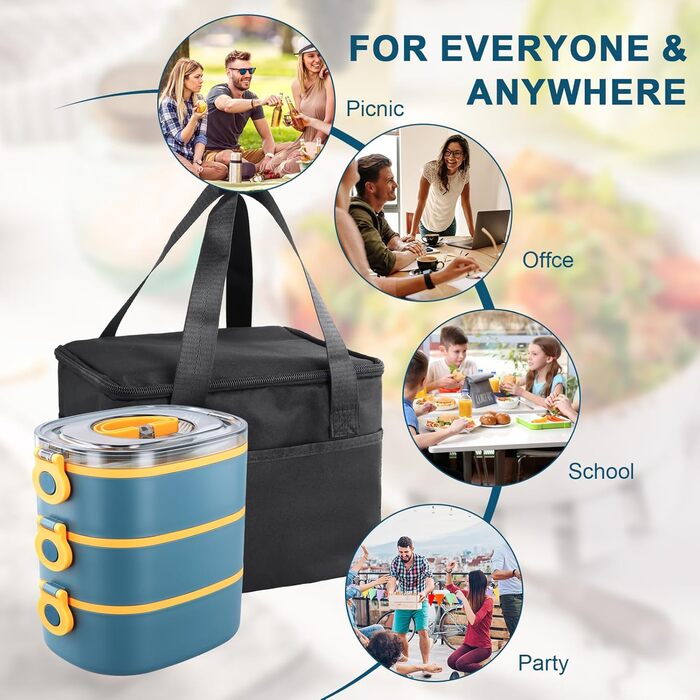 Ланчбокс 3 в 1 з відділеннями, Бенто-бокс 2800мл з сумкою, вилка та ложка, багаторівневий, водонепроникний, для дітей та дорослих, BPA Free, підходить для мікрохвильової печі (зелений)