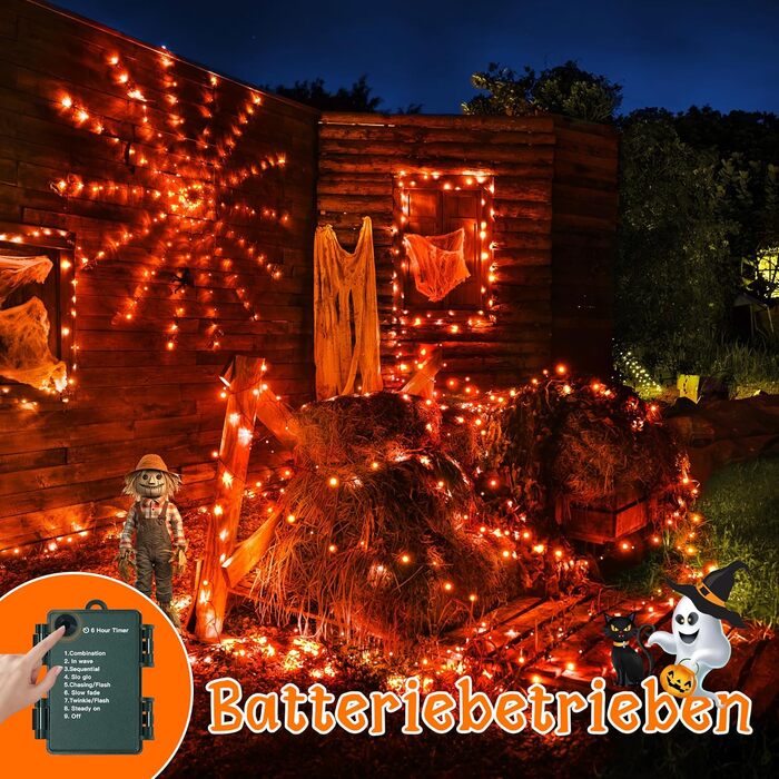 Ланцюжок прикрас Ollny з 150 LED, 15 метрів, тепле біле світло, 8 режимів, таймер, IP44, для дому та саду, вечірки, Різдва (зелений кабель)