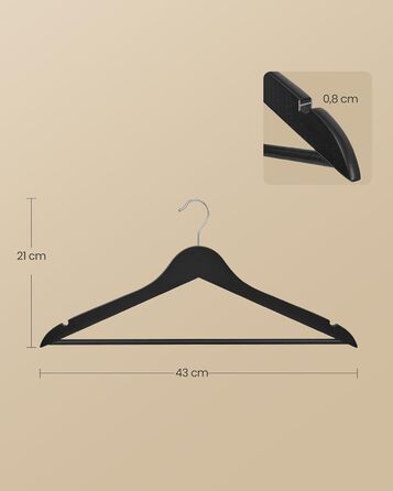 Плечики SONGMICS для одягу з дерева, набір 20 шт., тонкі, для сорочок та курток, з вирізами для плечей, поворотний гачок 360°, з натурального дерева берези, білий, CRW0W02