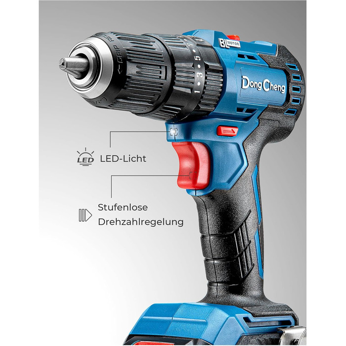 Акумуляторний ударний дриль-шуруповерт DongCheng 18V 50Nm, безщітковий, комплект 19 шт.