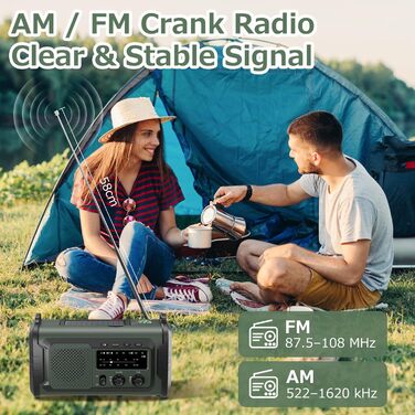 Радіо на сонячній батареї та ручному заводі Kurbelradio 27000mAh з SOS, Bluetooth, Powerbank, ліхтариком для кемпінгу та екстрених ситуацій (Зелений)