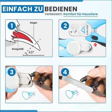 Професійні ножиці для обрізання кігтів собак, котів та дрібних тварин з нержавіючої сталі, з функцією зупинки, інтегрованим напильником та неслизькою ручкою. Підходять для початківців. Колір: блакитний