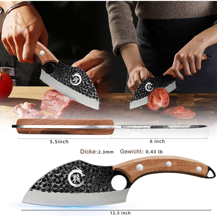 Кухонний ніж шеф-кухаря Plys 20см: професійний ніж з вуглецевої сталі з ергономічною ручкою