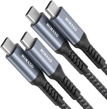 Кабель USB-C Nimaso [2 шт., 2м], 20V/3A/60W, сумісний з Samsung Galaxy, Google Pixel, MacBook, iPad, iPhone (сірий)