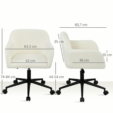 HOMCOM Swivel Office Chair with Wheels, Desk Chair, Fleece Fabric, Foam Padding, Adjustable Height, Home Office, Cream White