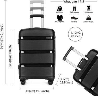 Чохол-валіза KONO 76см з TSA замком та 4 колесами. Валіза з поліпропілену, 100 літрів (Чорний, XL)