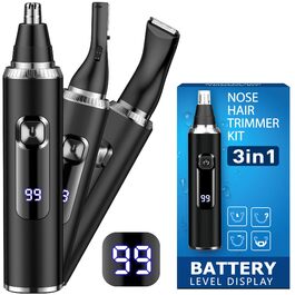 Триммер для носа, вух та брів Herren 3-в-1 з LED-дисплеєм, USB-C, IPX7, чорний - для чоловіків та жінок