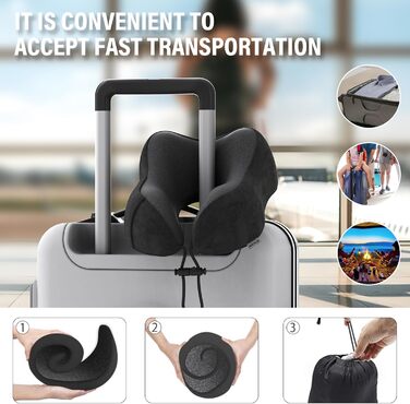Подушка для шиї у подорожах: автомобільна, для літака, з memory foam та м'яким чохлом. Підходить для дорослих, офісу, дому та кемпінгу (Чорний)