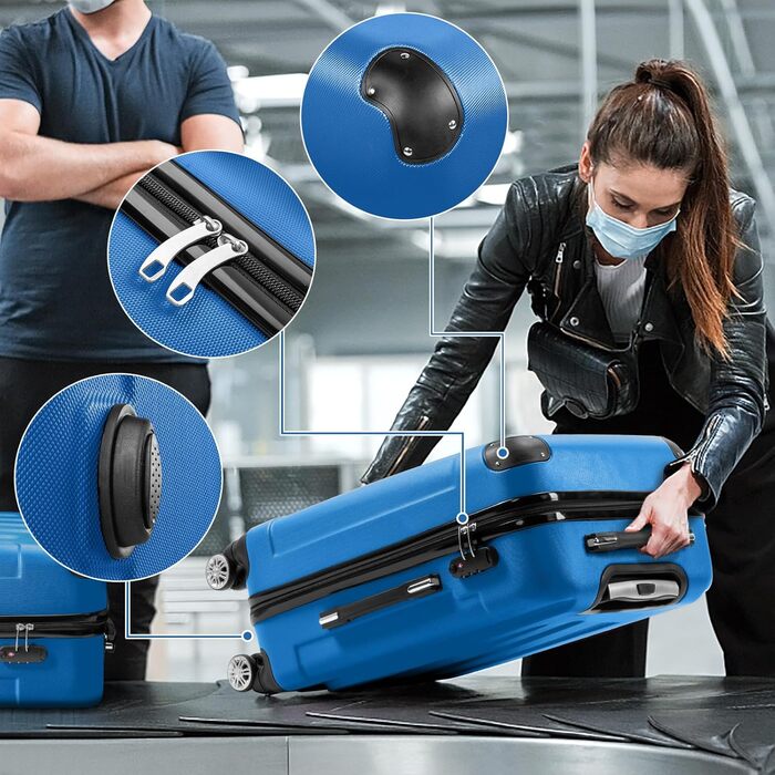 Набір валіз LALAHO 3/4: дорожній набір з косметичкою, валізи з ABS, ручна поклажа, рожеве золото (темно-синій)