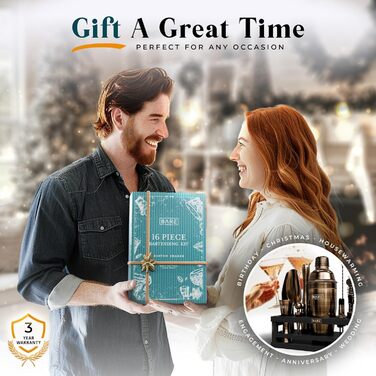 Набір бармена BARE BARREL® Mixology: 16 предметів для приготування коктейлів | Шейкер, барний аксесуар, набір для дому | 35 рецептів, 24oz Cobbler Shaker