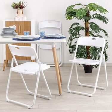 Baroni Home Folding Chair with PVC and Steel Frame, Space-Saving Foldable Seat with Feet and Handle, Outdoor Chair, Kitchen, Living Room, Travel, 74x43x49 cm, Pieces, (8, White)