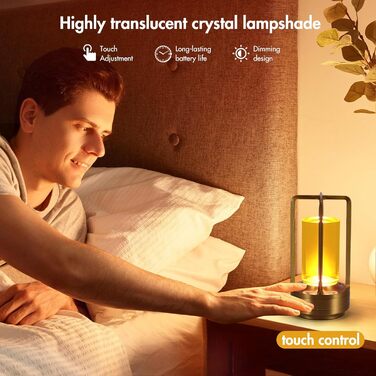 Торшер з торканням, бездротова LED лампа в стилі вінтаж, USB-зарядка, 3 кольори, регулювання яскравості, для спальні, офісу, вітальні, декор, подарунок (золотий)