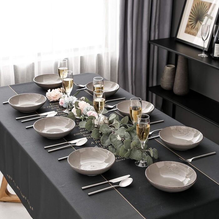 Набір посуду Vancasso NAVIA, 16 предметів, кераміка, для 4 осіб, розпис, тарілки, миски, чашки, помаранчевий (8 предметів, сірий)