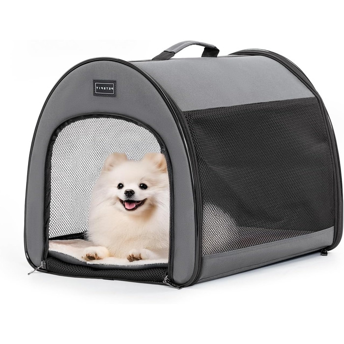 Складана переноска для собак та котів Petsfit сірого кольору S, з м'яким килимком та анти-відкривальною блискавкою