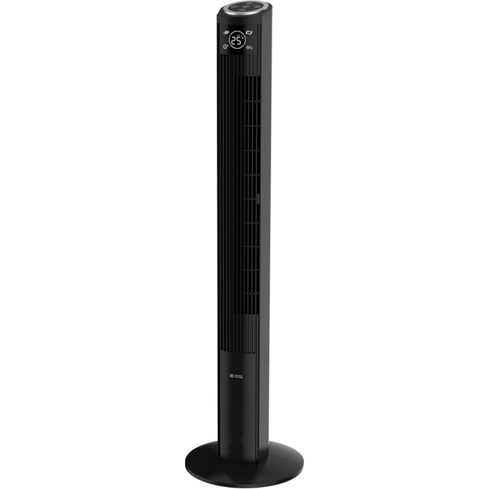 Вентилятор Be Cool з турбонаддувом 121 см – 3 швидкості, осциляція, LED-дисплей, таймер до 12 годин, іонізатор для чистого повітря, тихий підлоговий вентилятор з пультом дистанційного керування, білий (45W)