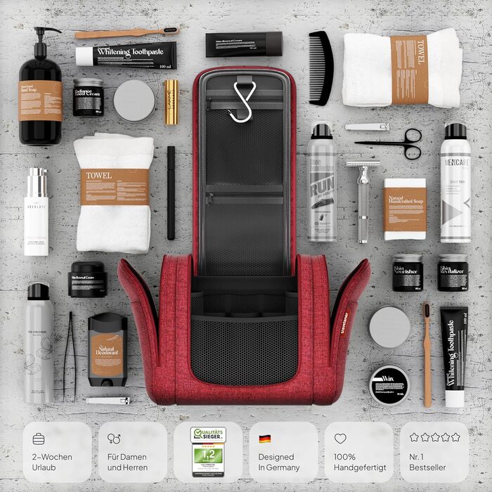 Чохол для туалетних речей Traveaner 7 відділень, 3-в-1, водонепроникний, для подорожей (червоний, XXL)