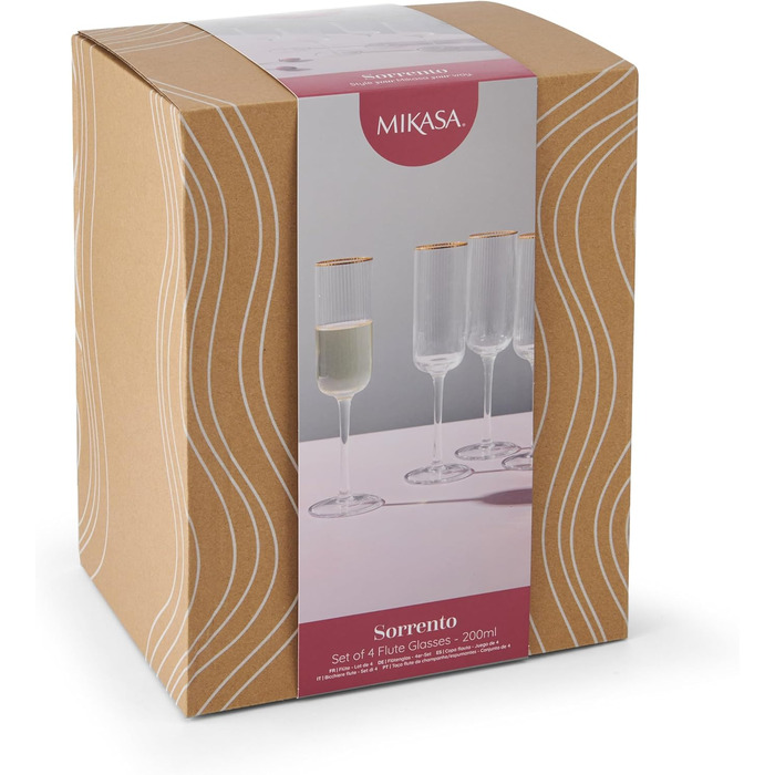 Набір келихів для вина MIKASA Sorrento з кришталю з золотим кантом, 375 мл, 4 шт. Без свинцю, елегантний дизайн для свят