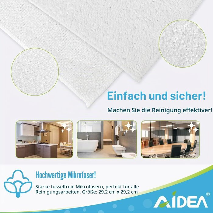 Серветки з мікрофібри AIDEA для прибирання, вікон та посуду, 30x30 см, 100 шт (8 білих)