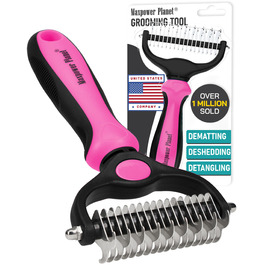 MaxPower Щітка для собак та котів Planet - Щітка для підшерстка, для довгошерстих тварин - Гребінець з подвійним боком, рожевий, великий
