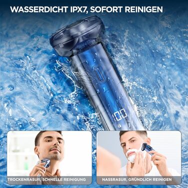 Електричний гострозуб чоловічий 3D гострозуб з магнітними лезами, IPX7, для сухого та вологого гоління, з блокуванням для подорожей (блакитний)