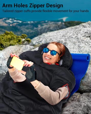 3-4 Season Sleeping Bag - Waterproof & Lightweight Sleeping Bag for Camping, Travel & Outdoor Activities - Ideal for Adults - 220 x 84 cm - 1.9KG - Black
