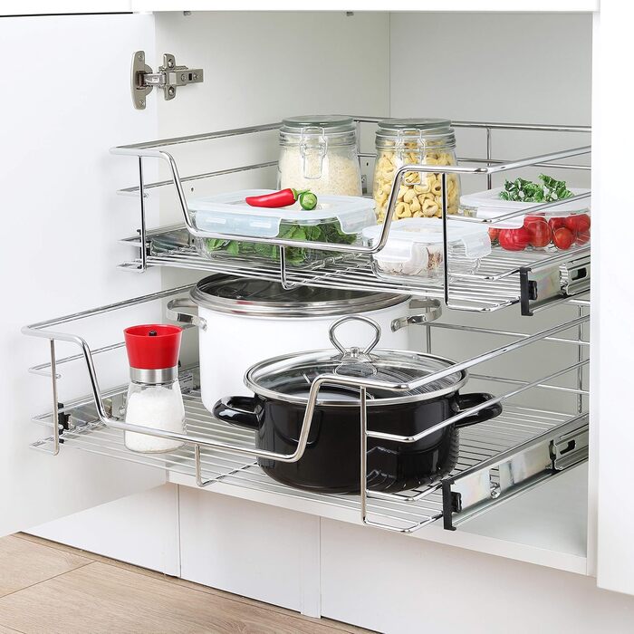 International Household Telescope Drawer - Kitchen Cabinet Drawer for 60 cm Kitchen Cabinets, Storage Basket Drawer Installation, Telescope Basket for Kitchen Cabinet, made of Metal (Chrome)