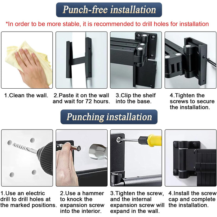 Настінна сушилка для білизни розкладна 120 см, висувна штанга з 18 гачками, сушарка для одягу на стіну, тримач для рушників (чорний)